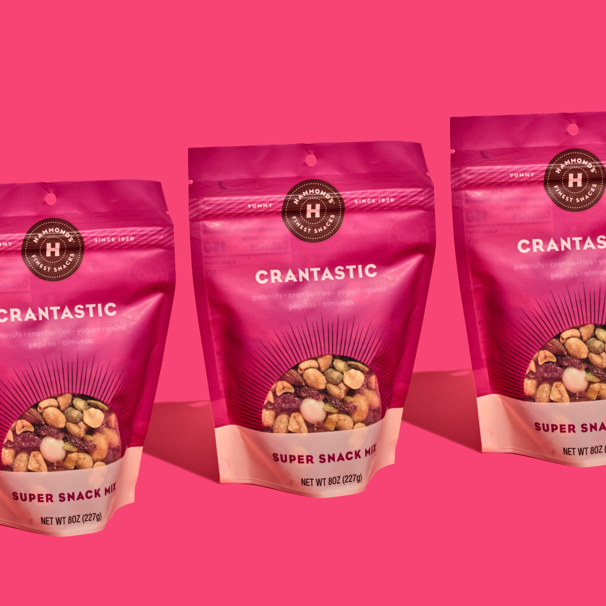 crantastic snack mixes on magenta back drop