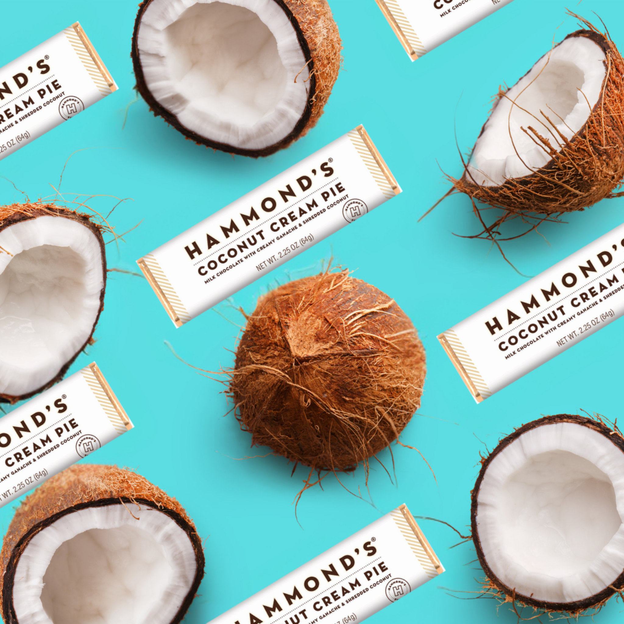 Coconut Cream Pie Bar with Open Coconut on Turquoise surface