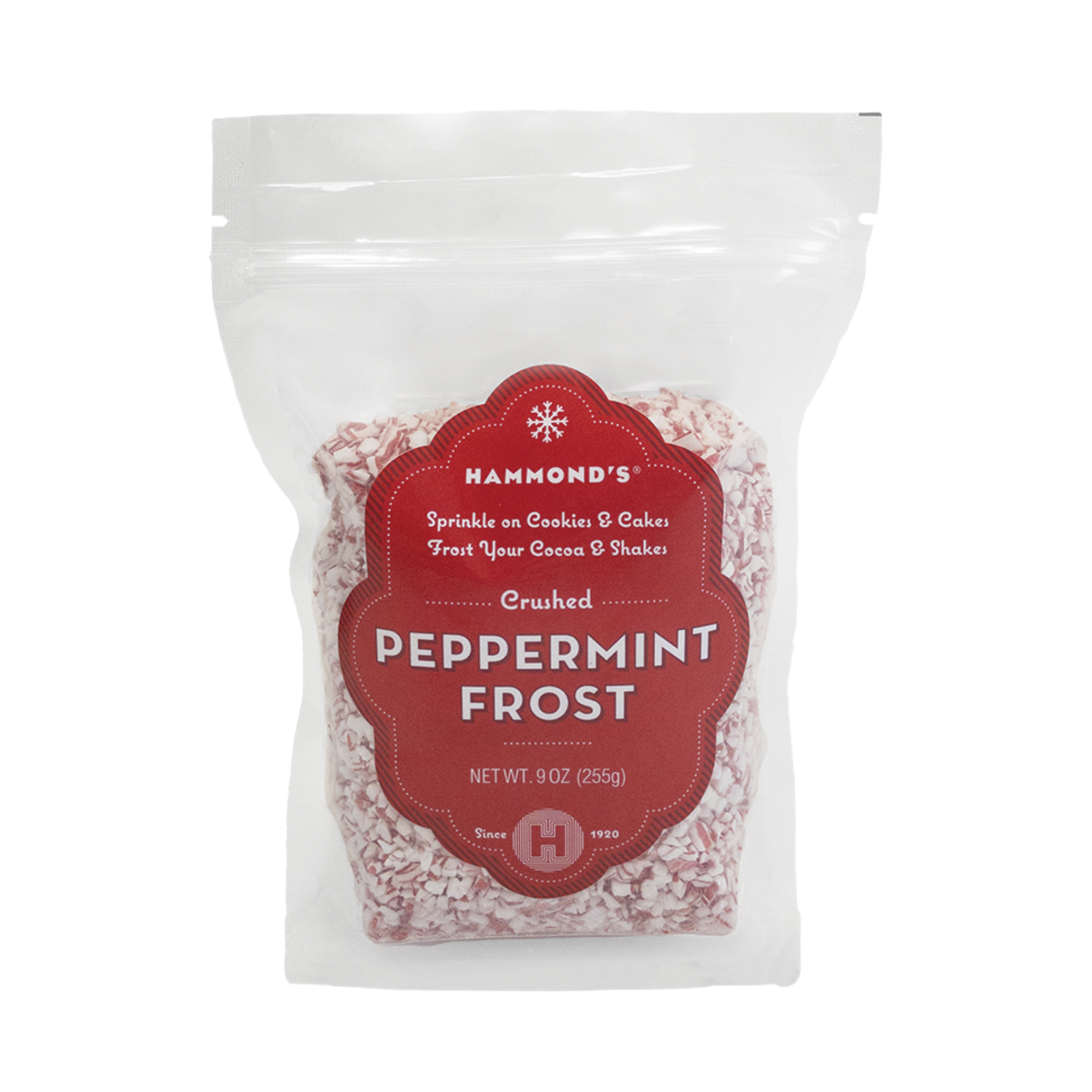 A package of Hammond's Peppermint Frost candy cane sprinkles.