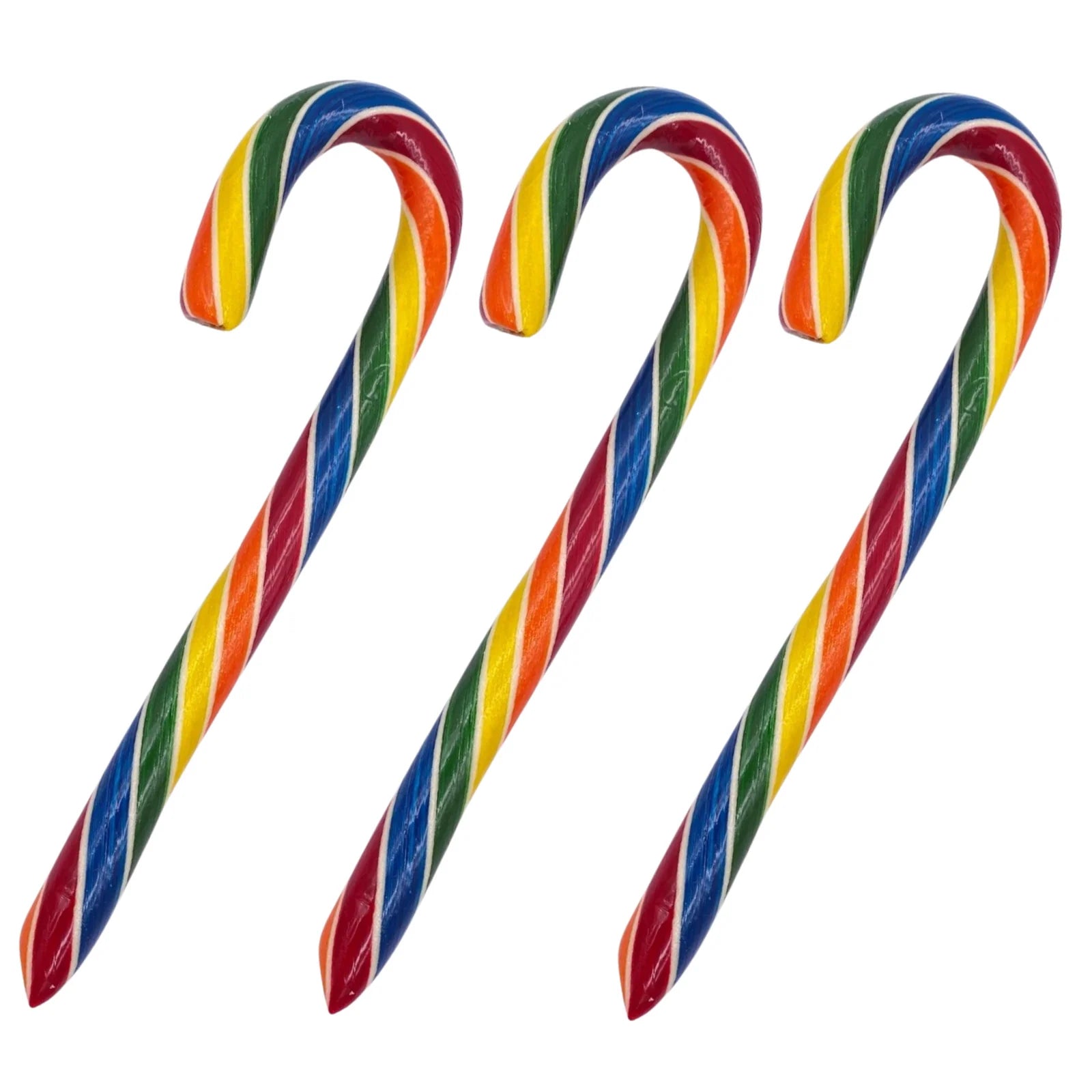 Three colorful candy canes on a white background